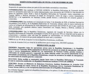 Pleno de la Junta de Aviación Civil suspende todos los vuelos comerciales hacia Venezuela