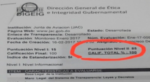 JUNTA DE AVIACIÓN OBTIENE 100 PUNTOS EN TRANSPARENCIA